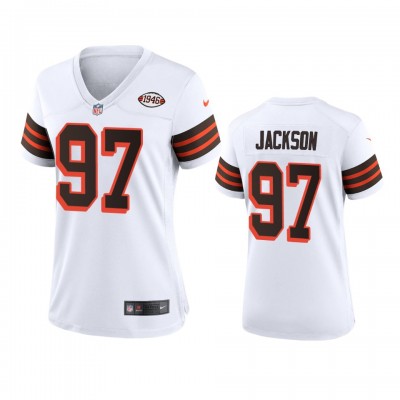 Women Cleveland Browns #97 Malik Jackson Nike 1946 Collection Alternate Game Limited NFL Jersey - White